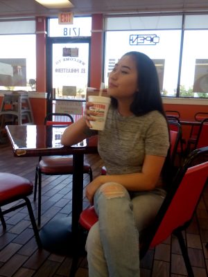 Here I am enjoying a cool horchata drink. It is refreshing.
