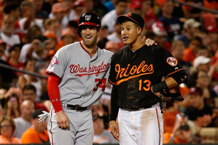 Bryce+Harper+%28left%29+and+Manny+Machado+%28right%29+are+the+headliners+of+2019+baseball+free+agency.+
