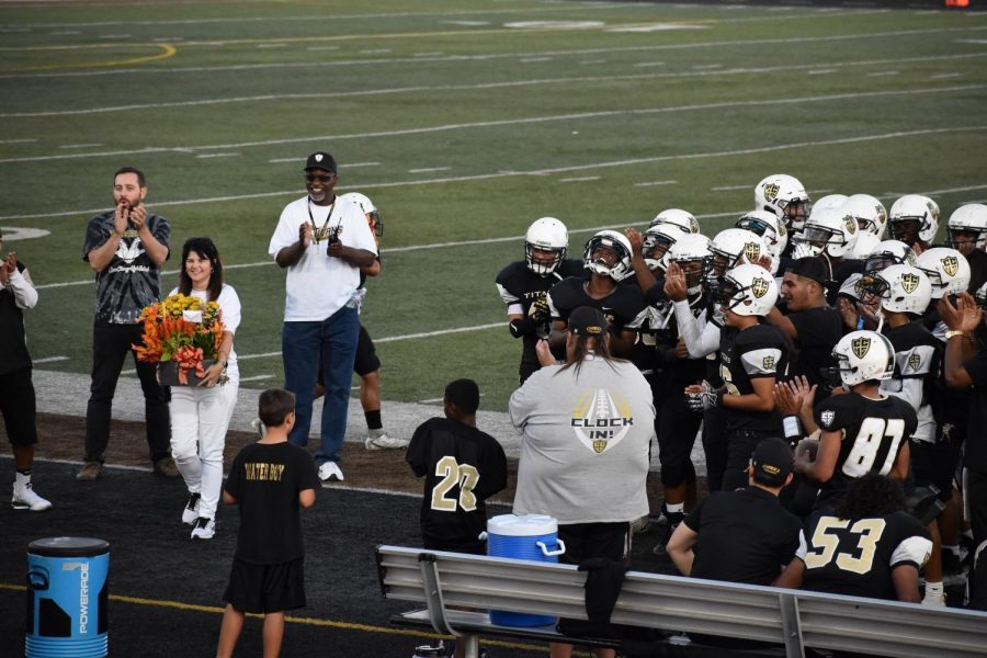 Chavez celebrated AP Robertss birthday with flowers and a victory over Tokay.  Off camera being presented with a gift from Dr. Jackson, Administration, and the team. 