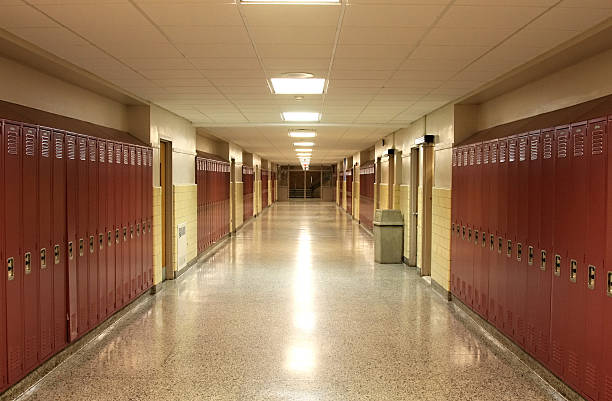 Empty School Hallway with Student Lockers